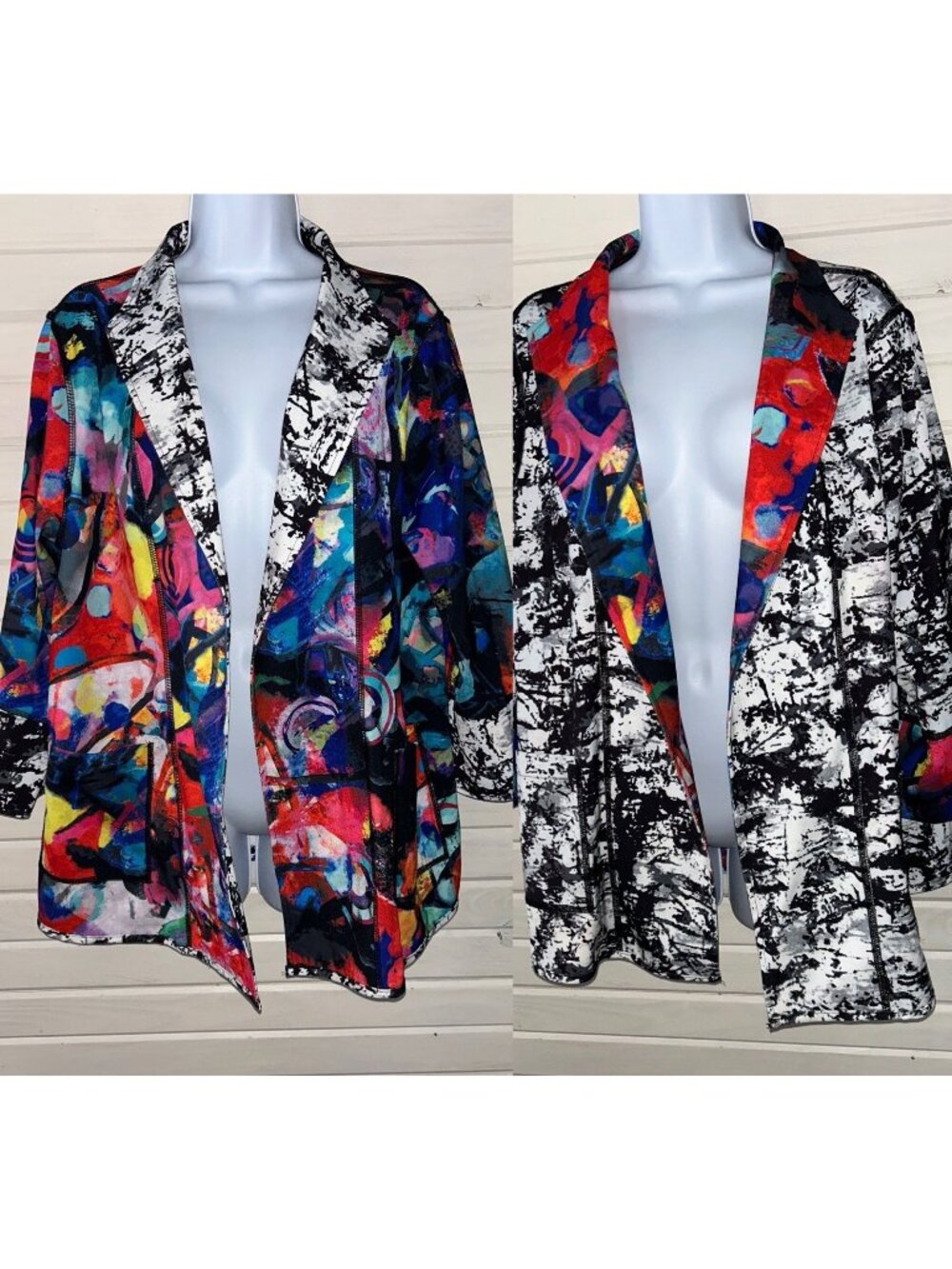 Stunning Reversible Wearable Art Abstract Jacket Size ?? Washable Pockets EUC